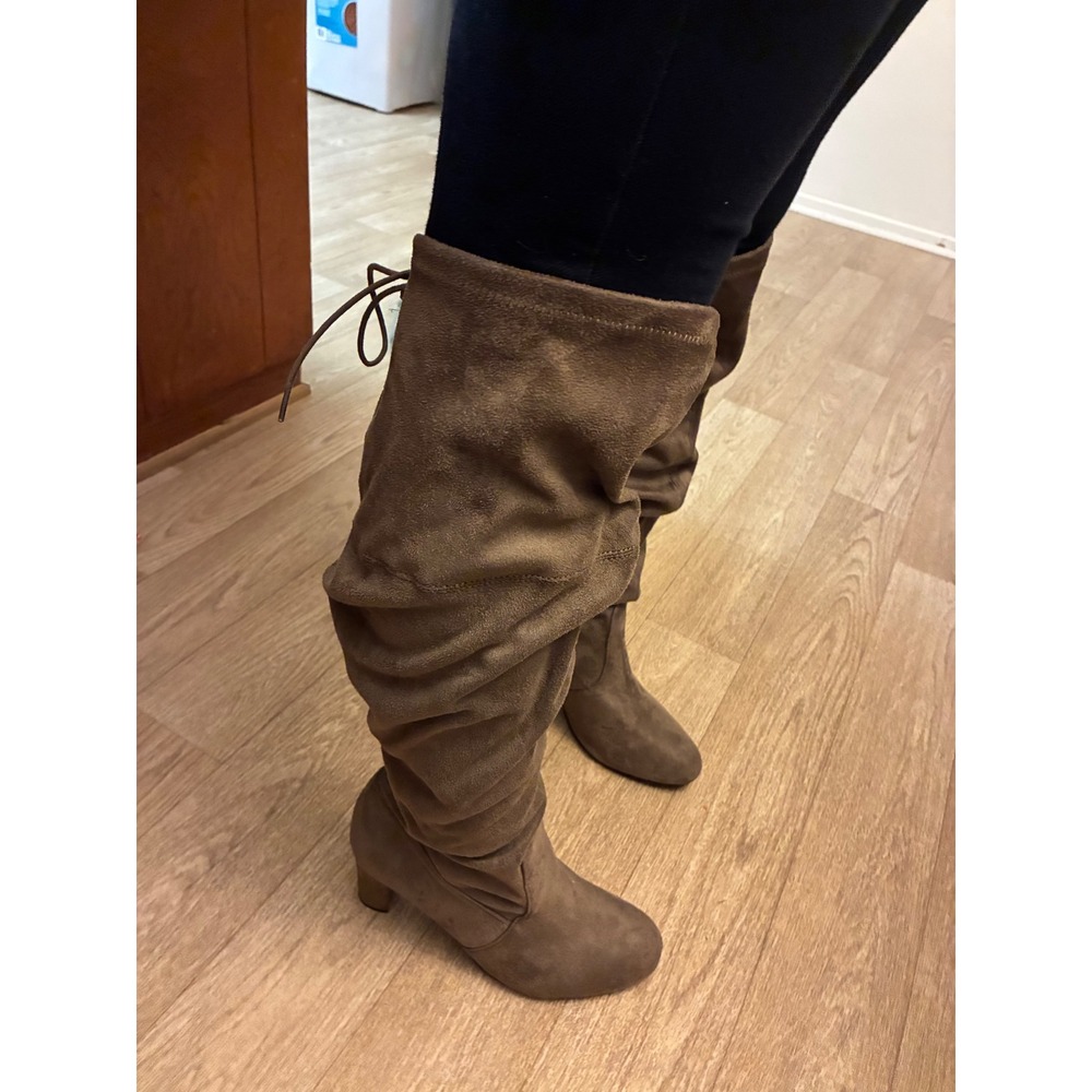 Taupe Faux Suede Over The Knee Slouchy Block Heel Boots Womens 10W